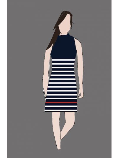 182085 - Uniform Dress Ladies Tee Stripe Navy & White (Pool Bar)