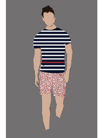 182087 - Uniform Short Male Red w/Floral Print White (Pool Bar)